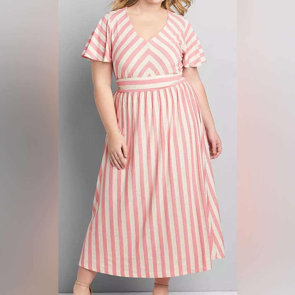 Cream & Coral Pink Striped Comfy Beachy Maxi Dress